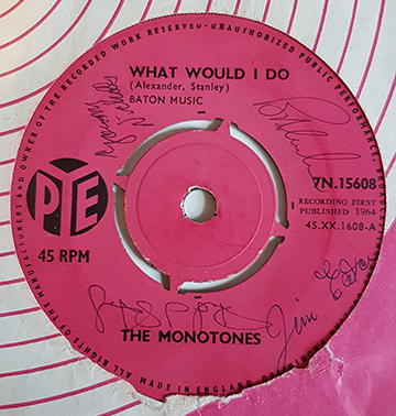 Monotones Pye 45 What Would I Do signed by band