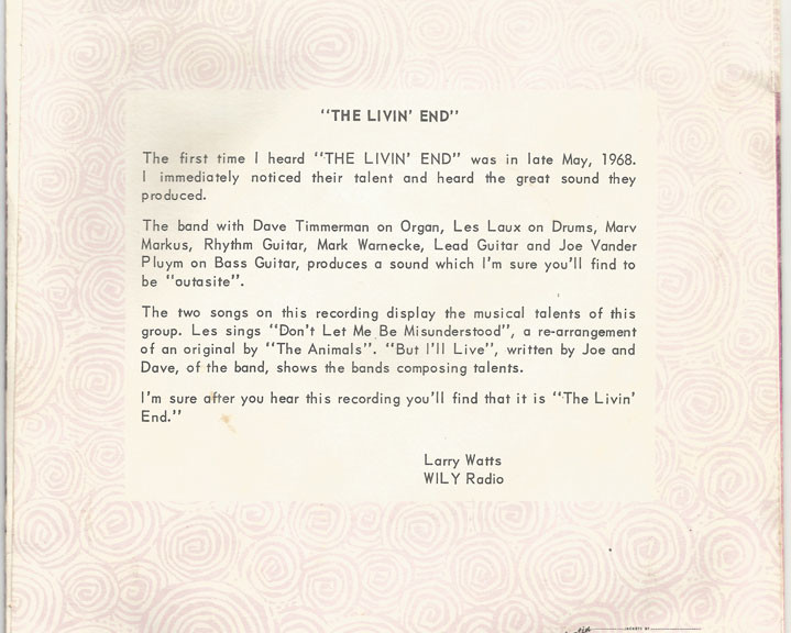 The Livin'End KB Records PS back