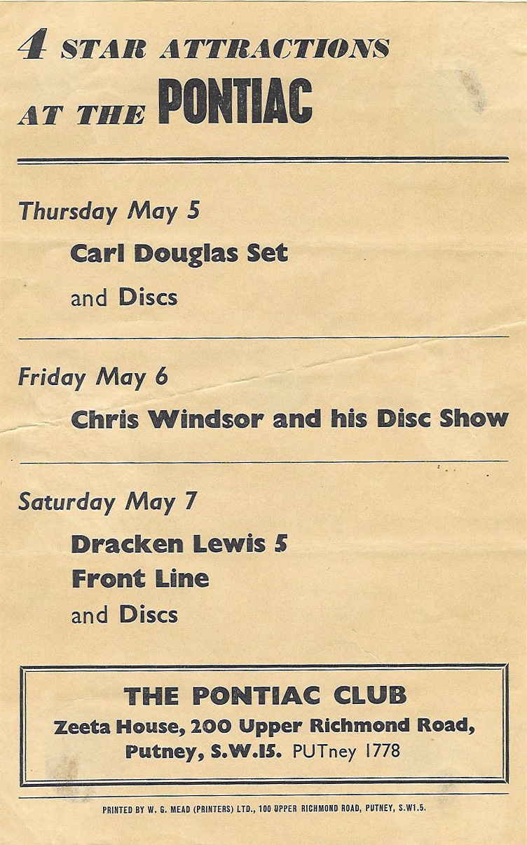The Carl Douglas Set at the Pontiac Club, Putney, May 1966