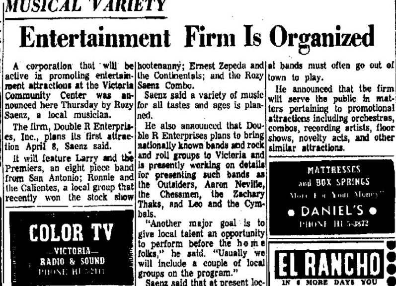 Chessmen Zakary Thaks Larry and the Premiers Victoria Advocate March 31, 1967