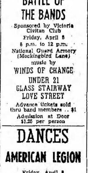 Winds of Change, Under 21, Glass Stairway, Love Street Victoria Advocate Apr 5, 1968