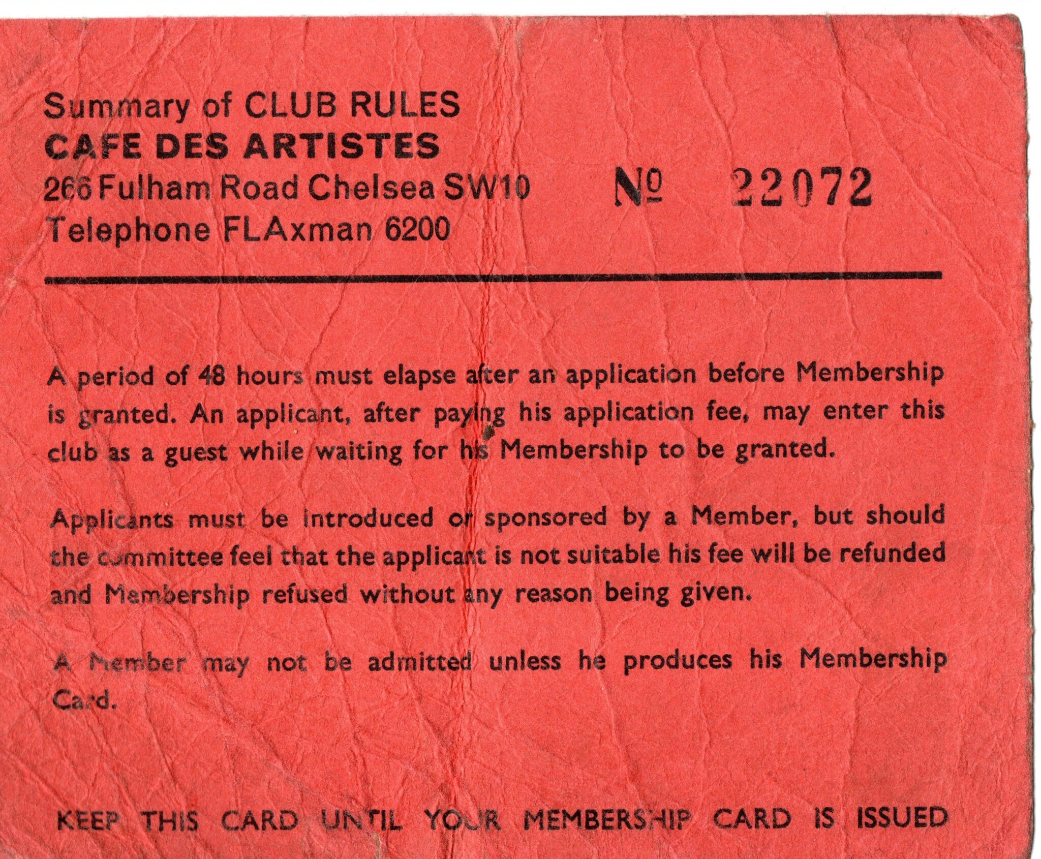Café des Artistes, Fulham Road, London | Garage Hangover