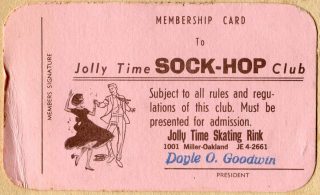 Jolly Time Sock-Hop Club membership card