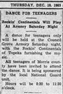 Rockin' Continentals Will Play At Council Grove Armory December 1963