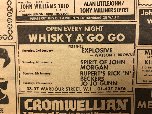 Whisky A Go Go, Wardour Street, London 1969-1970 gigs | Garage Hangover