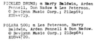 Polaras copyright Registration for Pickled Drums and Polara 500,September, 1964